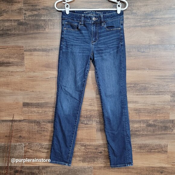 American Eagle Skinny Jeans 4 S Mid Rise Next Level Stretch Medium Dark Wash - Picture 1 of 14
